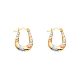 14K Tricolor Double Face Designed Hollow Earring Approximately 1.2 Grams