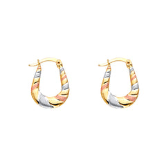 14K Tricolor Double Face Designed Hollow Earring Approximately 1.2 Grams