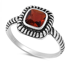 Load image into Gallery viewer, Sterling Silver Spinner Garnet Square Shaped CZ RingAnd Face Height 8mm