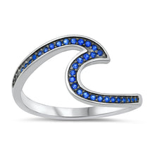 Load image into Gallery viewer, Sterling Silver Wave Blue Sapphire Cubic Zirconia Ring