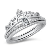 Silver CZ Crown Solitaire Ring
