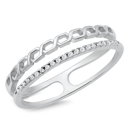 Sterling Silver CZ Ring - Double Band