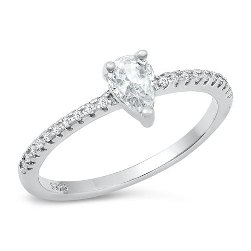 Silver CZ Pear Solitaire Ring