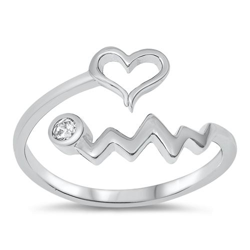 Silver CZ Ring - Heart Line