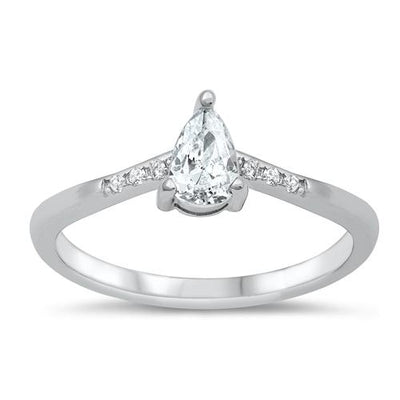 Sterling Silver 7mm Pear Shape Solitaire CZ Ring