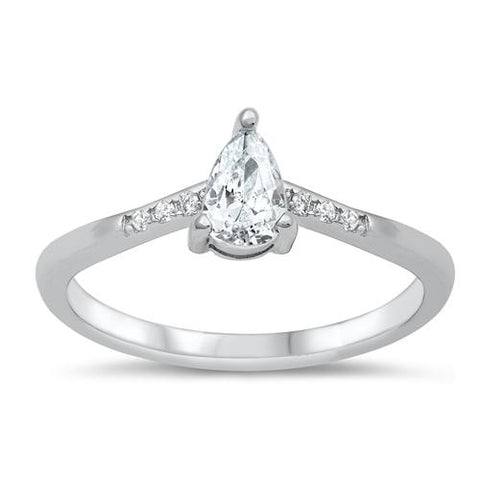 Sterling Silver 7mm Pear Shape Solitaire CZ Ring