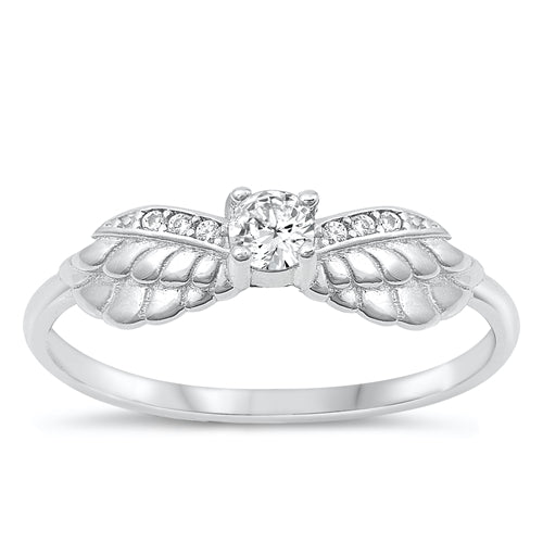 Sterling Silver Rhodium Plated Wings Clear CZ Ring