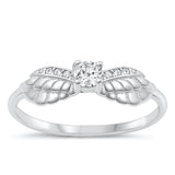 Sterling Silver Rhodium Plated Wings Clear CZ Ring