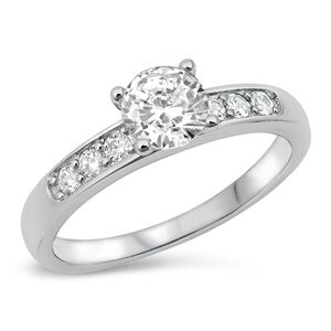 Sterling Silver 5mm Round CZ Engagement Ring, Band Width 3mm