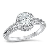 Sterling Silver Halo Round CZ Engagement Ring, Face Height 9mm