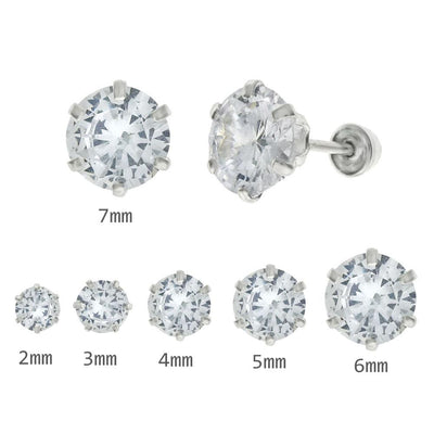 Sterling Silver Round CZ Stamping Screw Back Stud Earrings