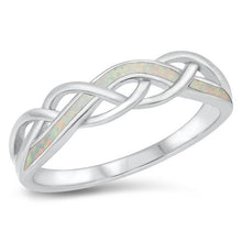 Load image into Gallery viewer, Sterling Silver Lab Opal Criss Cross Ring