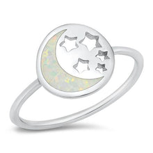 Load image into Gallery viewer, Sterling Silver Lab Opal Moon and Stars Ring