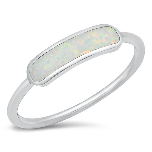 Sterling Silver Rhodium Plated White Lab Opal Bar Ring with Face Height of 4mm