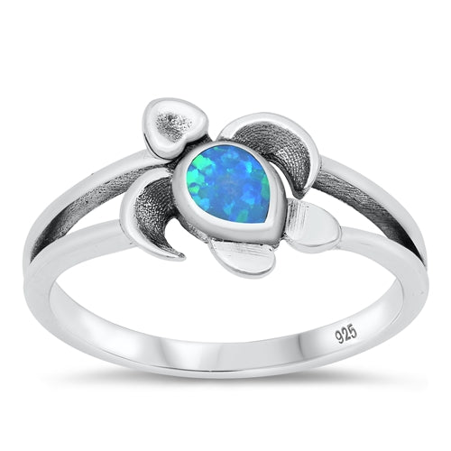 Sterling Silver Blue Lab Opal Turtle Ring