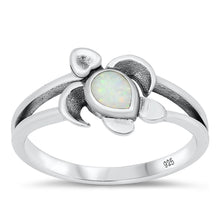 Load image into Gallery viewer, Sterling Silver White Lab Opal Turtle Ring