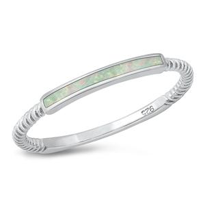 Sterling Silver Rhodium Plated White Lab Opal 2MM Ring