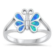 Load image into Gallery viewer, Sterling Silver Butterfly Lab Opal Ring