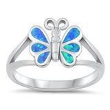 Sterling Silver Butterfly Lab Opal Ring