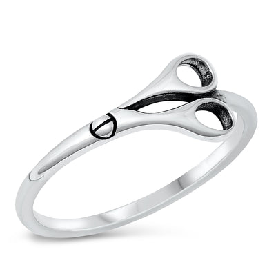 Sterling Silver Oxidized 8mm Scissors Shape Ring