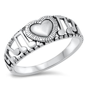 Sterling Silver Heart & Music Notes Start Ring