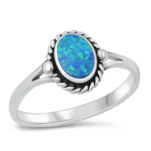 Sterling Silver Oxidized Blue Lab Opal Ring-1