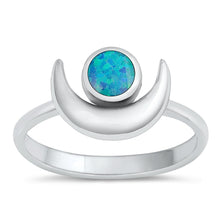 Load image into Gallery viewer, Sterling Silver Blue Lab Opal Moon and Sun Ring