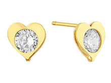 Load image into Gallery viewer, 14K Yellow Gold Heart Clear CZ Screw Back Earrings