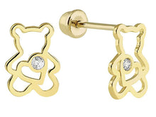 Load image into Gallery viewer, 14K Yellow Gold Bear Heart Silhouette With CZ Screw Back Earrings