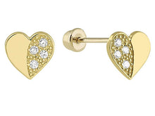 Load image into Gallery viewer, 14K Yellow Gold Half Pave Mini Heart With CZ Screw Back  Earrings