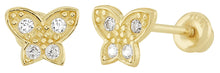 Load image into Gallery viewer, 14K Yellow Gold Mini Butterfly With CZ Screw Back Earrings