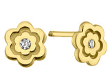 14K Yellow Gold Mini Flower Screw Back Earrings