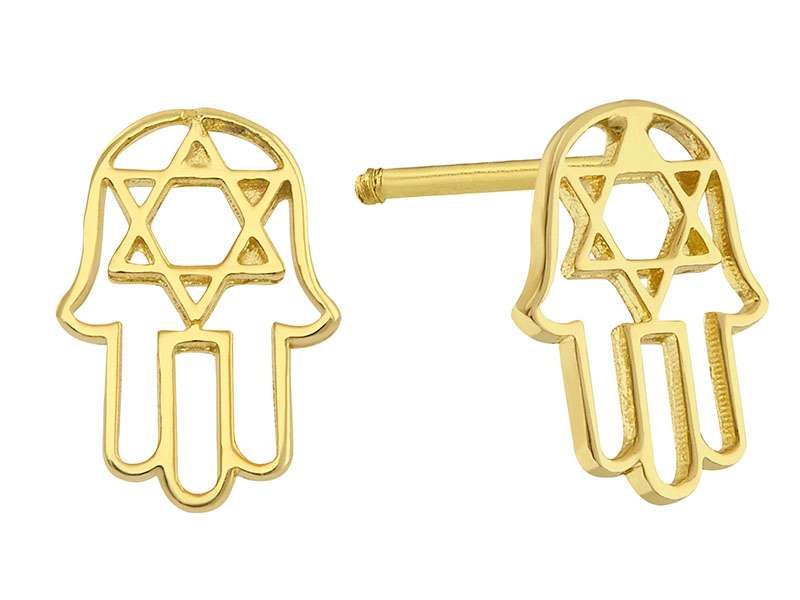 14K Yellow Gold Hamsa Screw Back Earrings