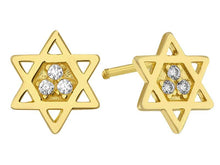 Load image into Gallery viewer, 14K Yellow Gold Star of David With CZ Screw Back Earrings