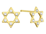 14K Yellow Gold Star of David With CZ Screw Back Earrings