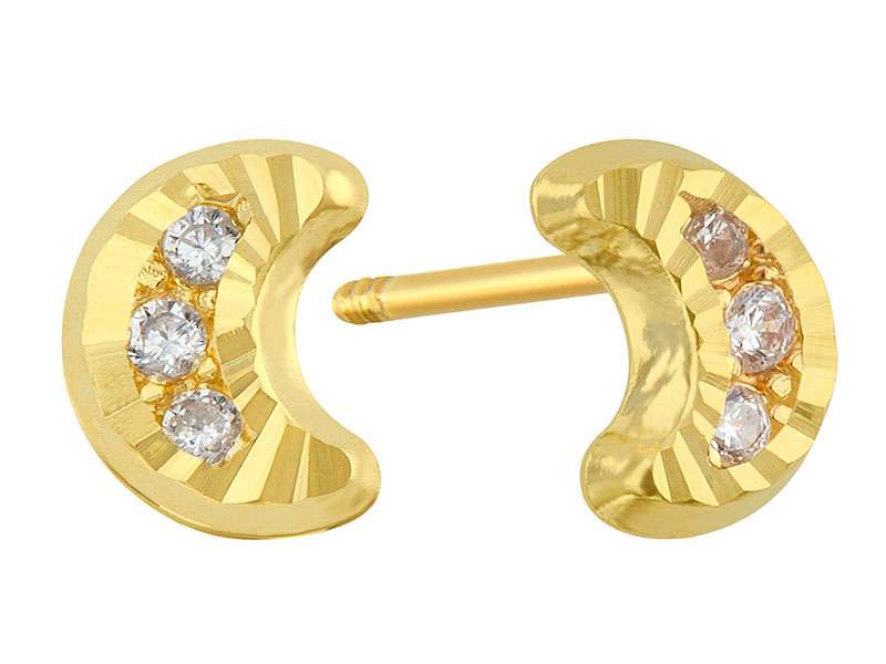 14K Yellow Gold Diamond Moon Screw Back Earrings