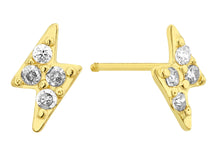 Load image into Gallery viewer, 14K Yellow Gold Lightening With Clear CZ Stud Screw Back Earrings