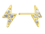 14K Yellow Gold Lightening With Clear CZ Stud Screw Back Earrings