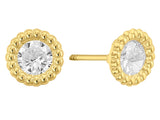 14K Yellow Gold Contour Ball CZ Screw Back Stud Earrings