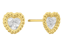 Load image into Gallery viewer, 14K Yellow Gold Contour 4mm Heart CZ Screw Back Stud Earrings