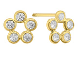 14K Yellow Gold flower of bevels CZ Screw Back Stud Earrings