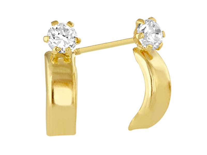 14K Yellow Gold Straw with CZ Screw Back Stud Earrings