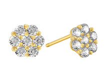 Load image into Gallery viewer, 14K Yellow Gold Flower Clear CZ Screw Back Stud Earrings