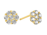 14K Yellow Gold Flower Clear CZ Screw Back Stud Earrings