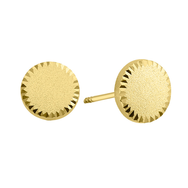 14K Yellow Gold Round Diamond Cut Screw Back Stud Earrings