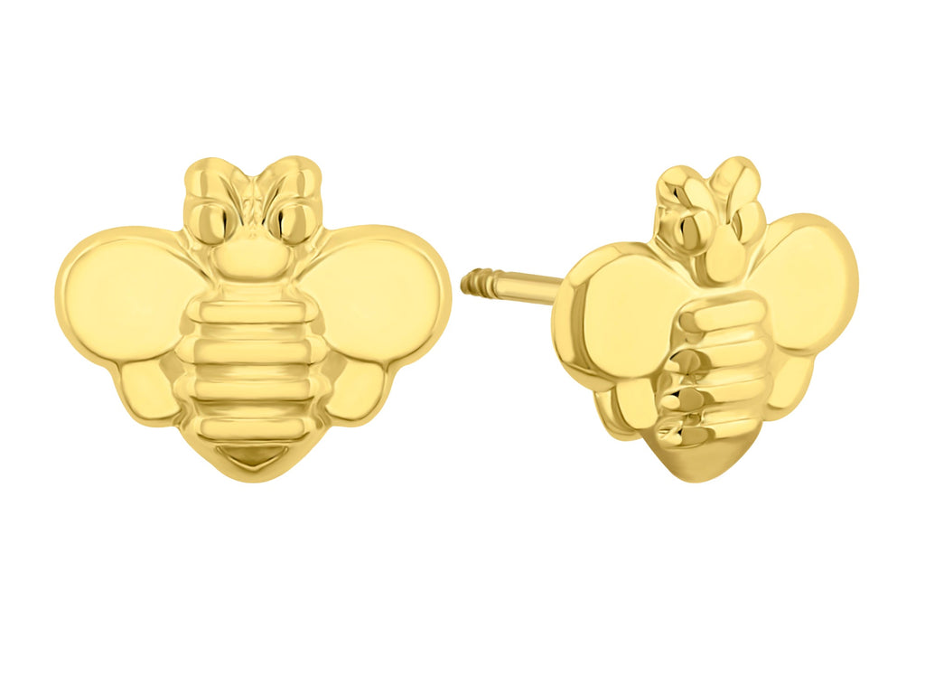 14K Yellow Gold Bee Stud Screw Back Earrings