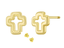 Load image into Gallery viewer, 14K Yellow Gold Cross Stud With Screw Back Earrings