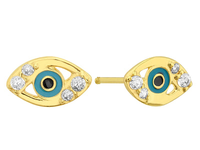 OroTrue 14K Yellow Gold Turkish eye with cz and enamel Screw Back Earrings