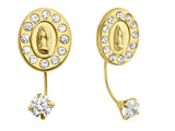 14K Yellow Gold Lady Of Guadalupe With Clear CZ front and Back Earrings