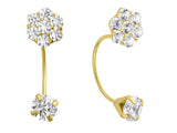 14K Yellow Gold Curved With Clear CZ front and Back Earrings